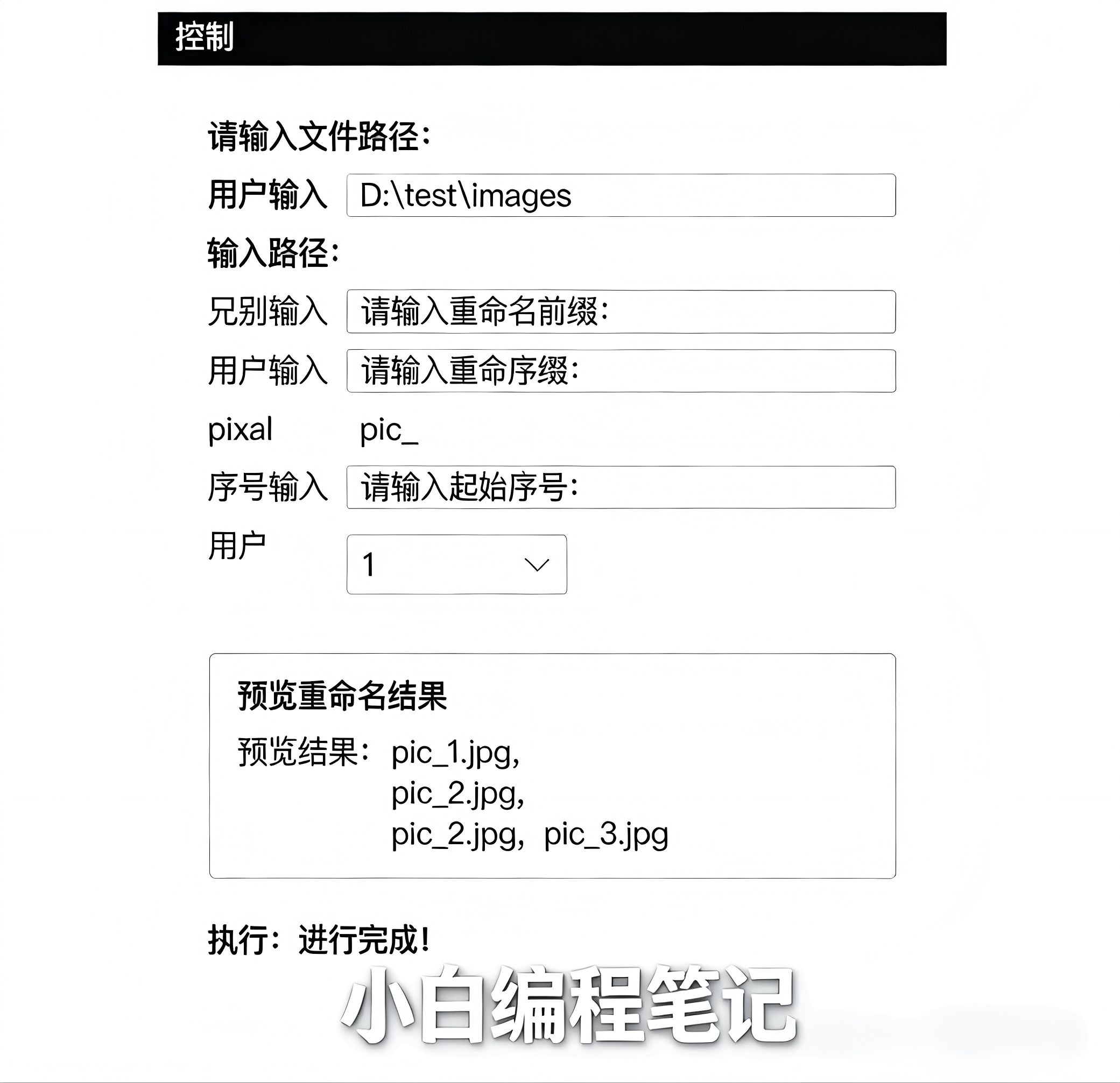Python文件批量重命名工具代码运行效果